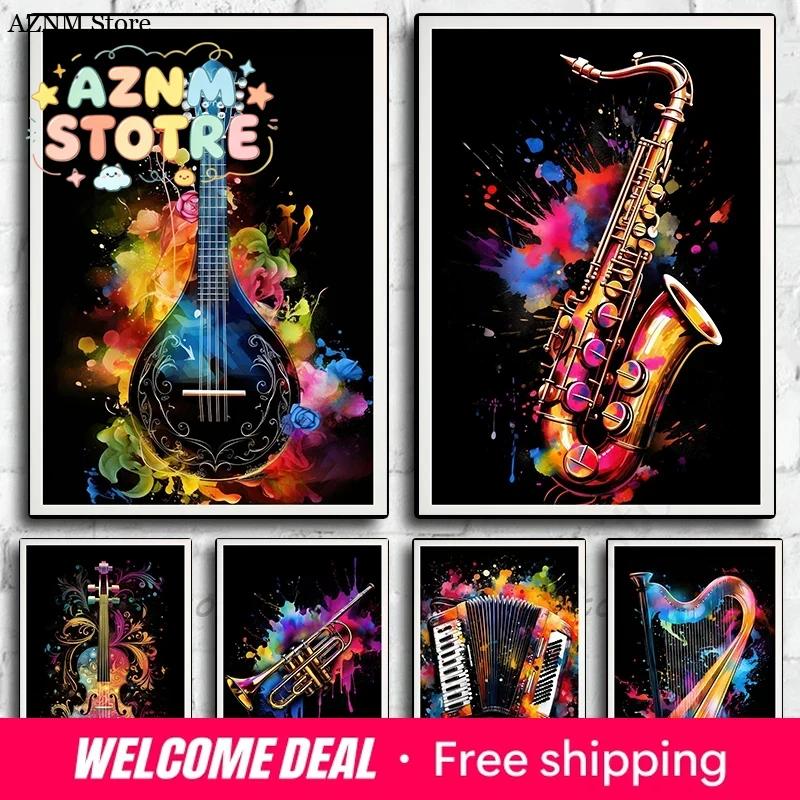Picture Of Musical Instrument - Musical Instruments Violin Harp Saxophone Ukulele